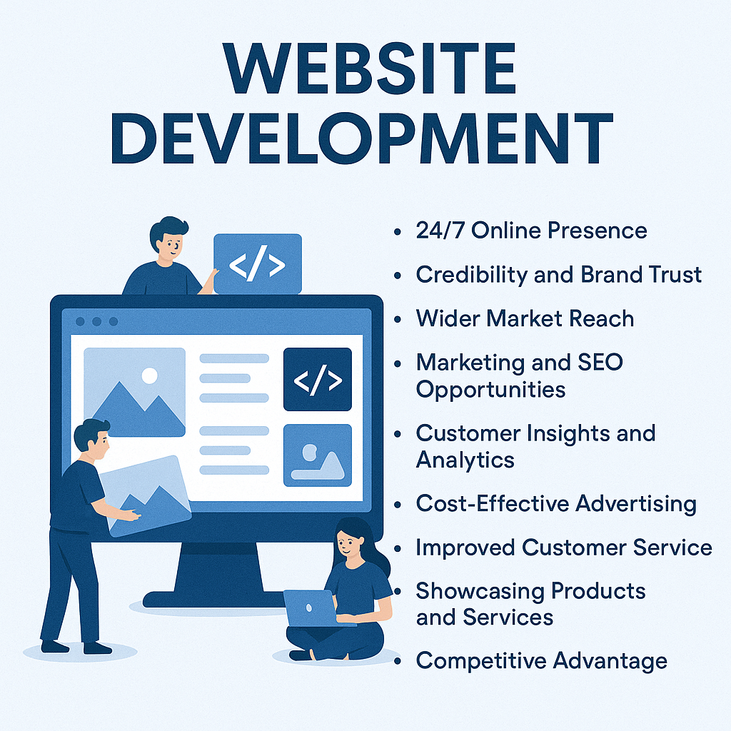 Website development benefits and features illustration